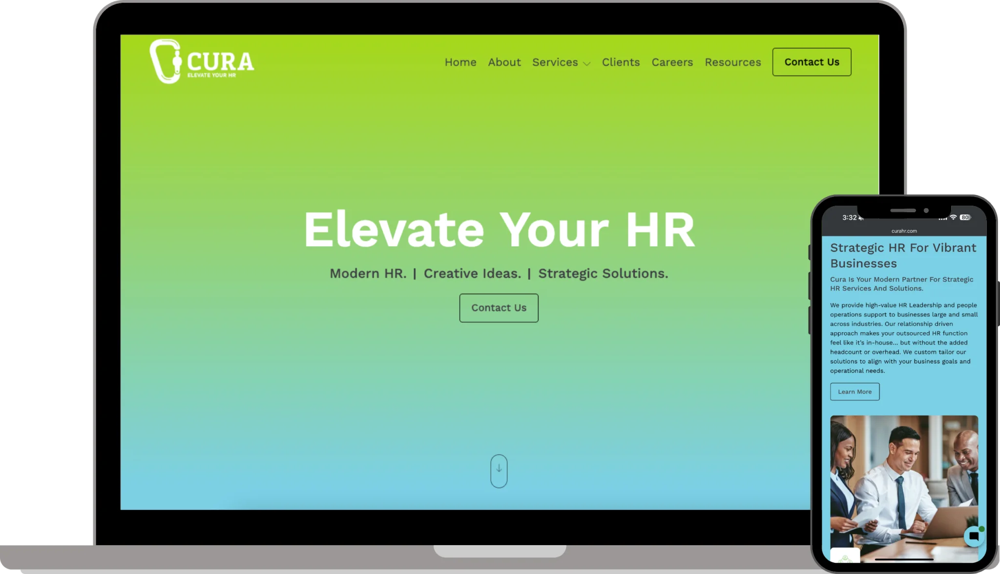 Cura HR consulting website design created by Evolved Marketing
