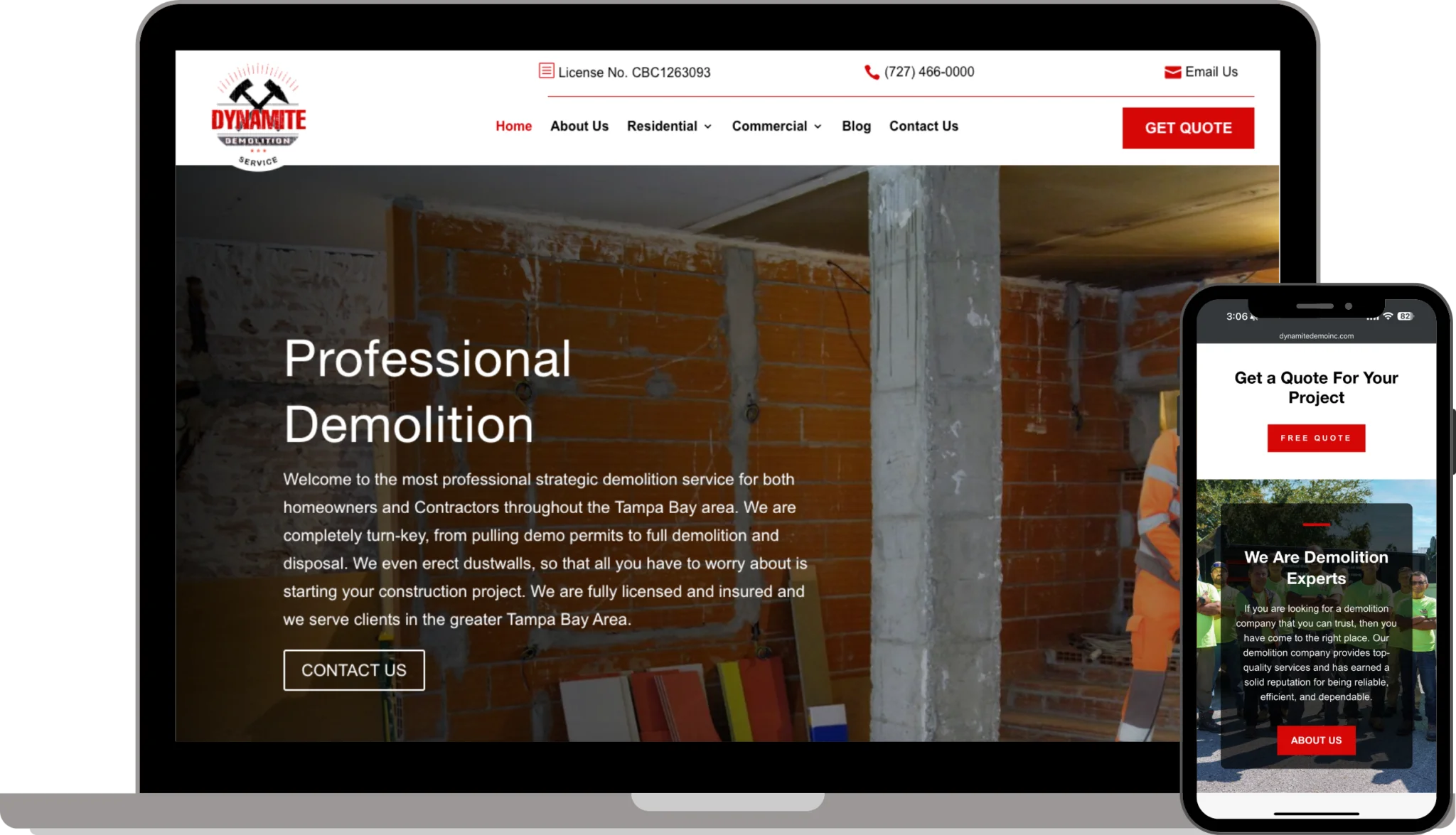 Dynamite Demolition contractor website design created by Evolved Marketing
