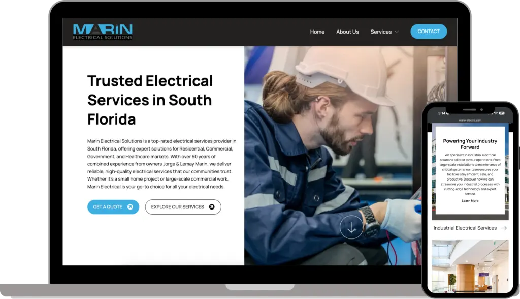 Marin Electric electrical contractor website redesign by Evolved Marketing